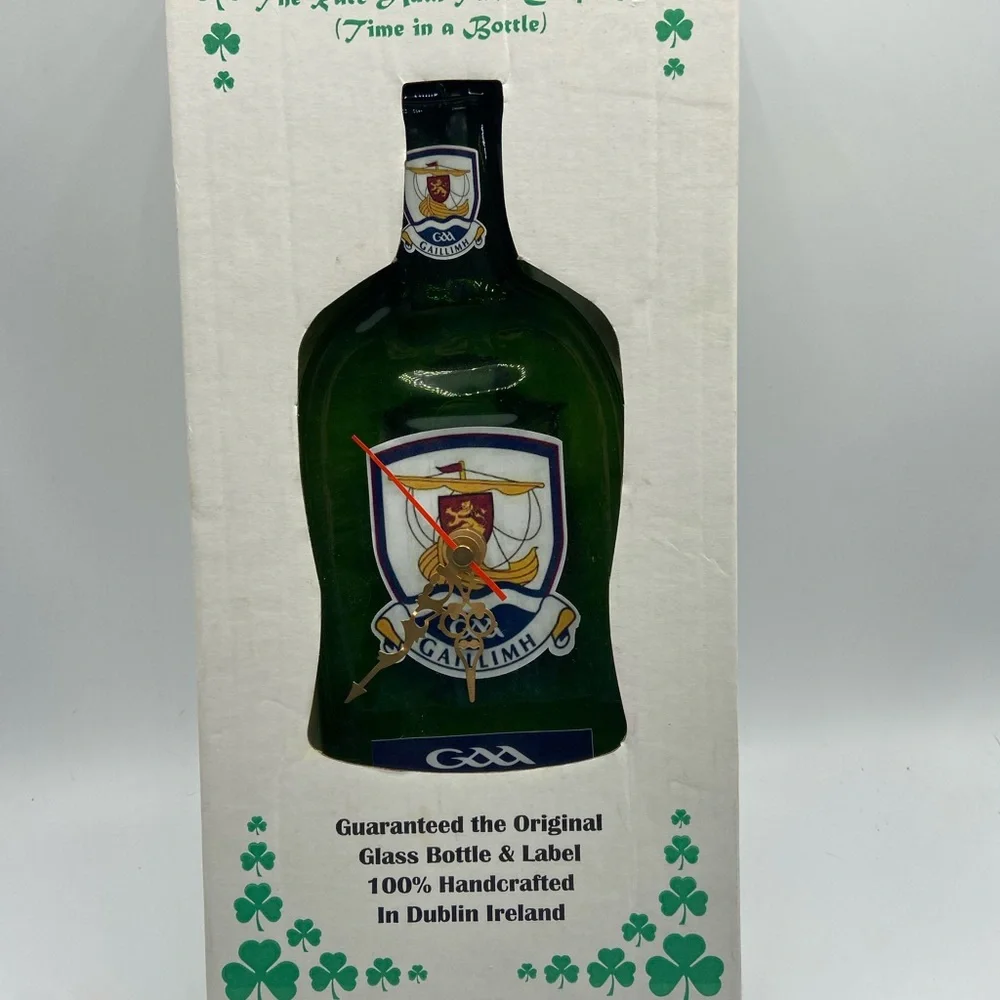 The Rare Auld Time Company Handmade Irish Bottle Clock – Galway GAA Crest
